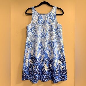 Lilly Pulitzer Kristen Swing Dress Blue "Turtley Awesome" Print Medium